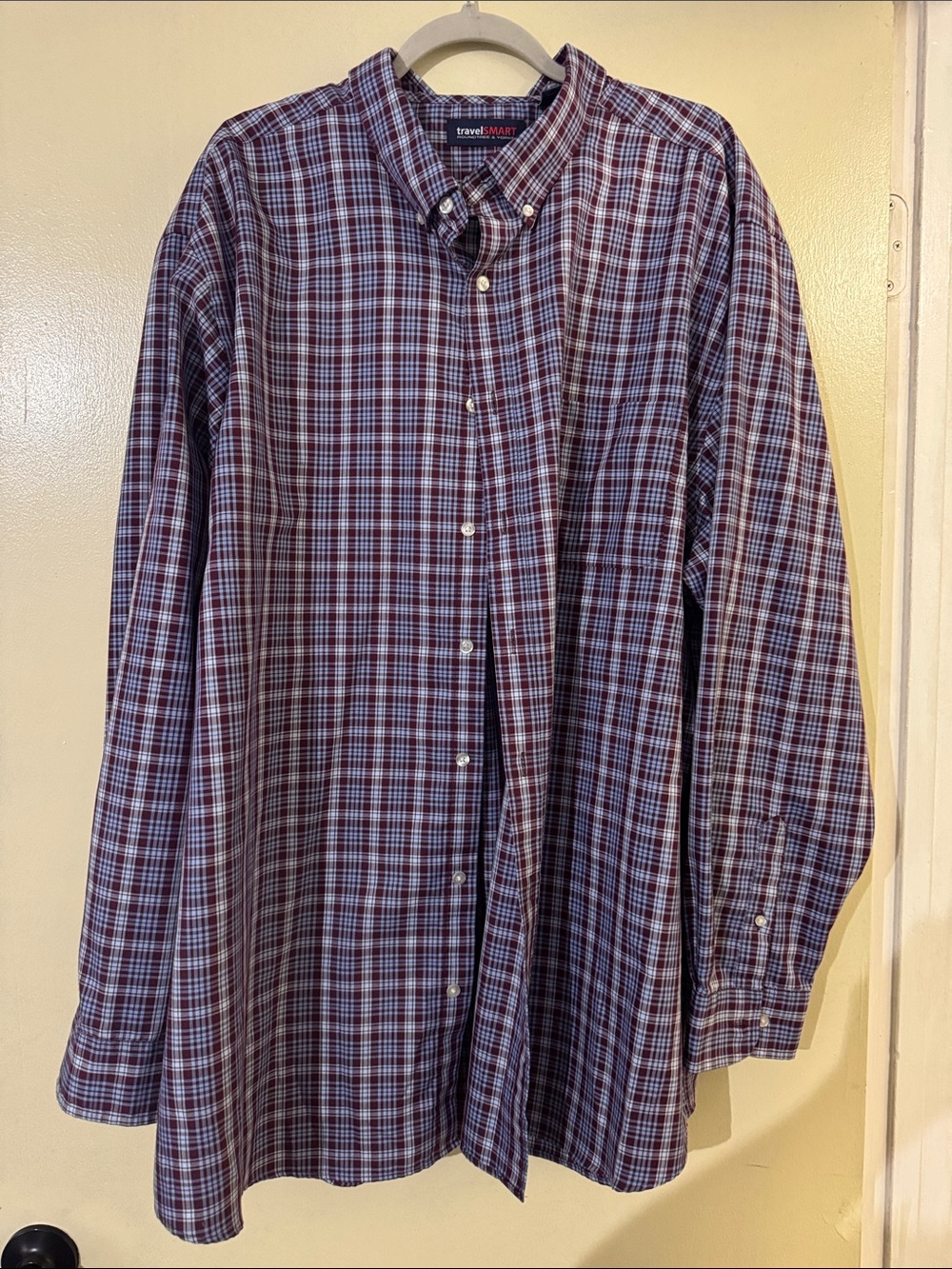 Men's Plaid Button-Down Shirt in Burgundy and Blue